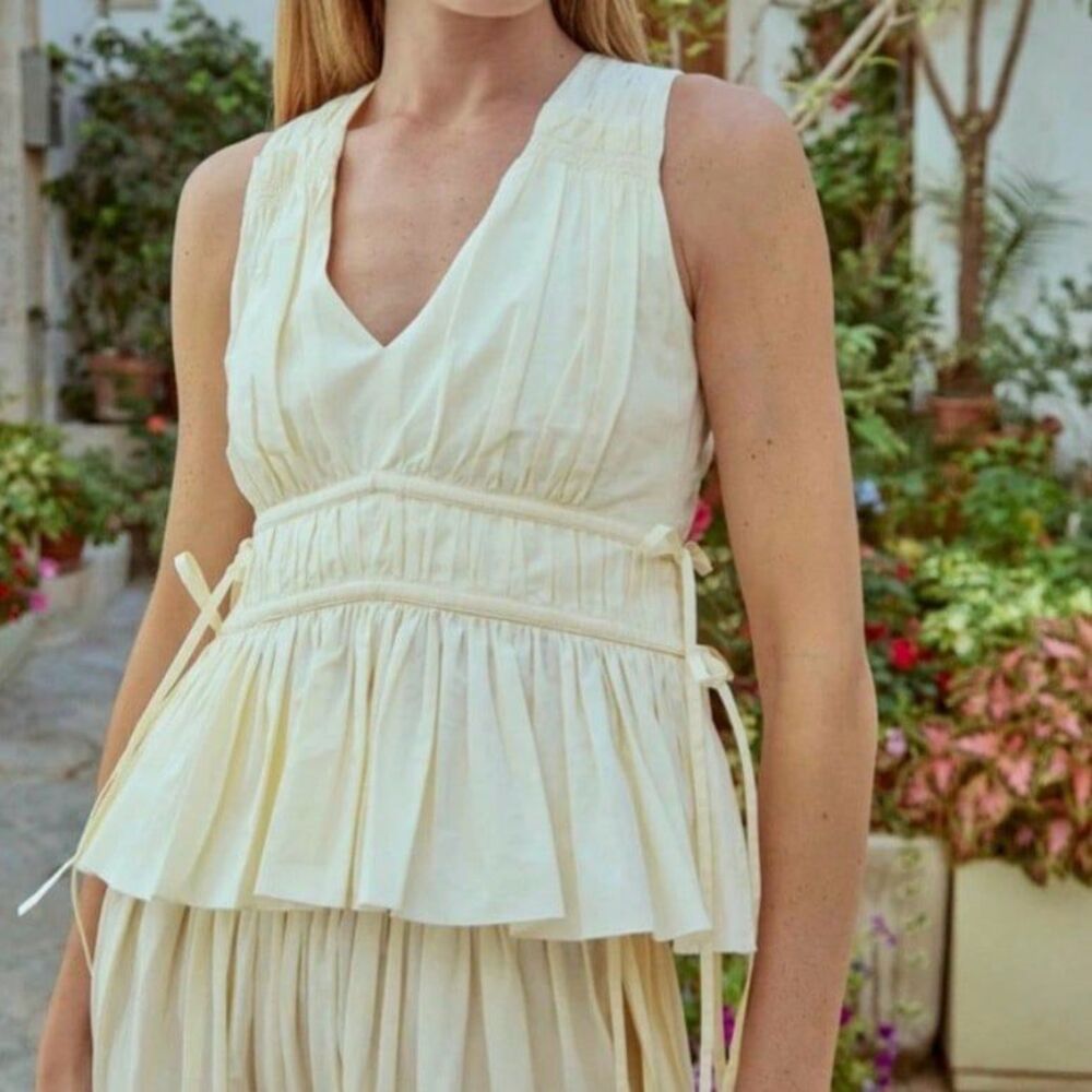Hunter Bell Banks Top Papyrus Cream Pleated size 4 Minimalist Quiet Luxury